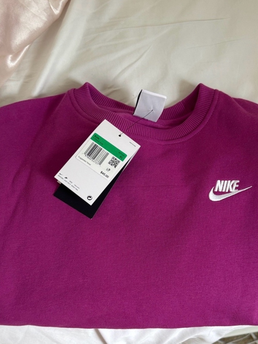Nike Bright Magenta Crewneck Sweatshirt with White Swoosh